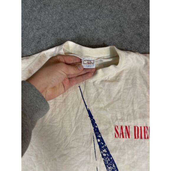 Vintage 90s San Diego T Shirt Mens Large White Crazy Sailing Graphic Skater - Picture 4 of 8
